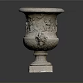 Ornate Classical Stone Vase With Intricate Carvings And Pedestal Base