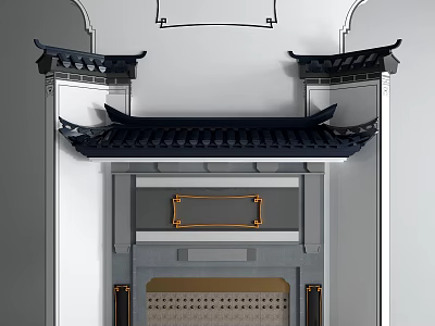 Traditional Chinese Gate With Curved Eaves Black Tiles And Wooden Carving Details 3d model