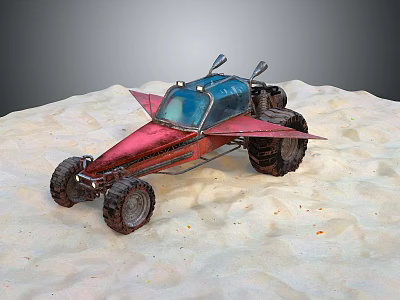 Red Dune Buggy Off Road Vehicle With Large Tires Unique Body Design On Sand Terrain 3d model