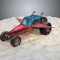 Red Dune Buggy Off Road Vehicle With Large Tires Unique Body Design On Sand Terrain