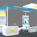 Customized Exhibition Booth With White And Blue Display Cabinets And Shelves
