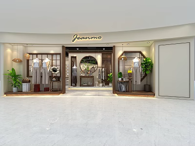 Modern Clothing Store Interior With Display Racks Mannequins Decorative Mirrors And Green Plants 3d model