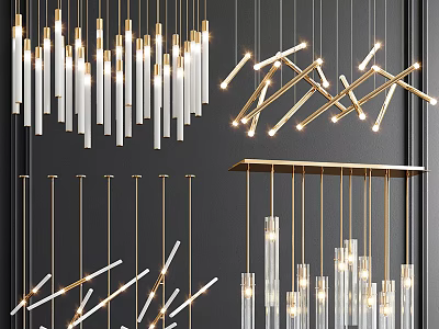 Modern Chandeliers Featuring Glass Cylinders And Brass Linear Geometric Designs For Interior 3d model
