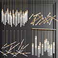 Modern Chandeliers Featuring Glass Cylinders And Brass Linear Geometric Designs For Interior