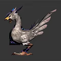 Fantasy Game Movie Character Armored Bird With Purple Black Armor White Pink Wings And Horned Head