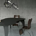 Modern Dining Table With Wooden Chairs Unique Pendant Light And Large Window In Concrete Interior