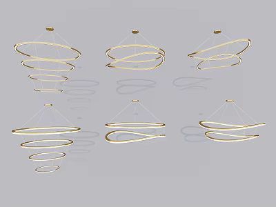 Gold Spiral Chandeliers Modern Design Elegant Curved Contemporary Lighting Fixtures 3d model
