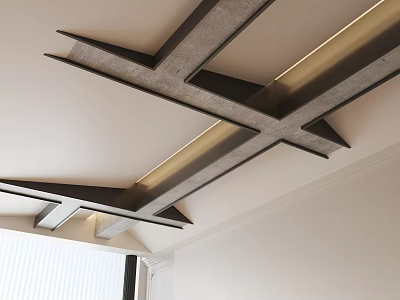 Modern Ceiling Design With Cross Metal Frames And Built In LED Light Strips 3d model