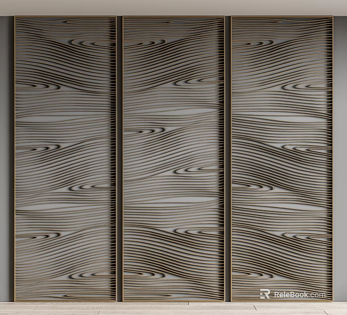 Modern Three Panel Room Divider With Wavy Textures And Decorative Frames 3d model 