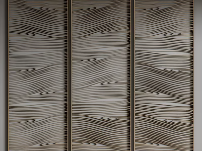 Modern Three Panel Room Divider With Wavy Textures And Decorative Frames 3d model