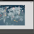 Decorative Nautical Elements On World Map With Lighthouse Ship Wheel Lifebuoy Anchor And Penguins