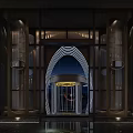Modern Luxury Shop Front Desk With Curved Arch Lighting Decor Marble Countertop And Glass Partition