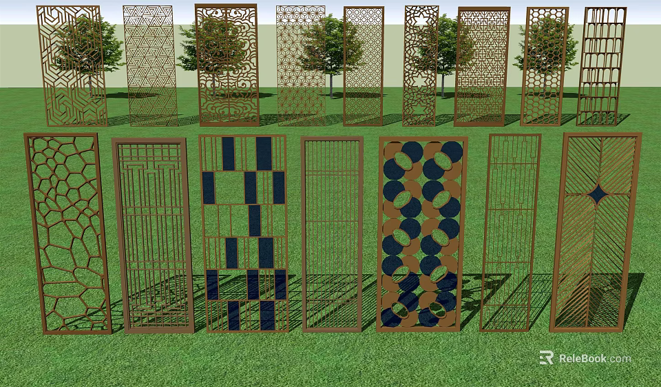 Decorative Metal Partitions With Various Geometric Patterns For Outdoor 3d model