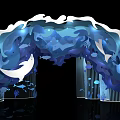 Modern Wavy Design Archway With Blue White Illuminated Features And Decorative Interior