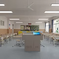 School Modern Bright Classroom With Desks Chairs Smart Podium Whiteboard Windows And Lighting