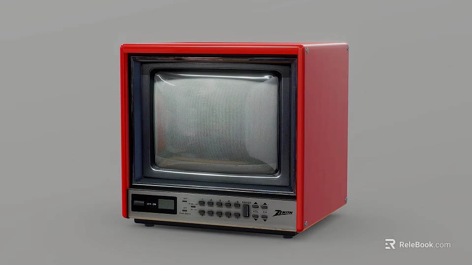 Vintage Electronic TV With Red Case Screen Control Buttons And Display Panel 3d model 