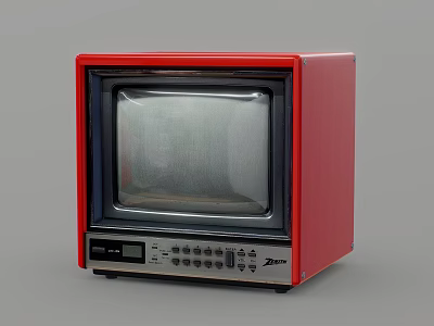 Vintage Electronic TV With Red Case Screen Control Buttons And Display Panel 3d model