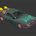 Vintage Teal Car With Yellow Roof Equipment Retro Design And Distinctive Wheels
