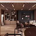 Chinese Style Private Room With Wooden Ceiling Calligraphy Paintings And Traditional Furniture