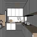Modern White Kitchen Interior With Cabinets Dishwasher Hanging Utensils And Cutting Board