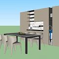 Modern Dining Table Set With Chairs Marble Countertop And Kitchen Cabinets 3d model
