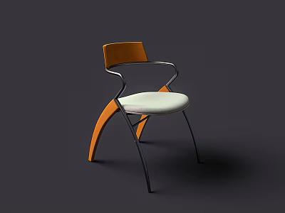 Modern Single Chair With Orange Backrest White Seat And Curved Black Metal Legs 3d model