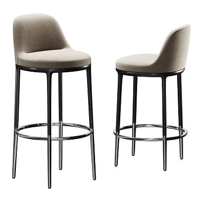 Modern Light Gray Fabric Bar Stools With Black Metal Frame And Round Footrest 3d model