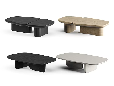 Modern Coffee Tables in Black Light Brown Gray with Matte Wood and Irregular Shape Design 3d model