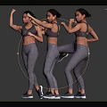 Woman Performing Various Fitness Poses in Sportswear Against Gray Background With Reflective Floor