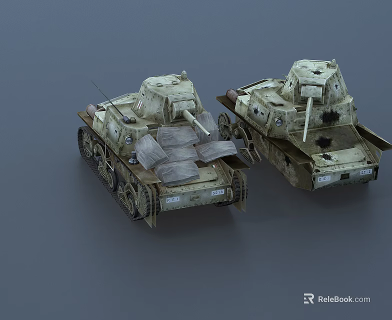 Two Vintage Military Tanks With Worn Turrets And Detailed Metal Tracks 3d model 