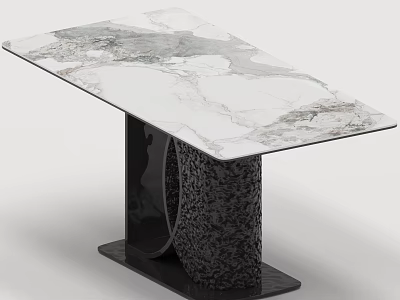 Modern Dining Table Set With White Marble Tabletop Gray Veining And Black Unique Legs 3d model