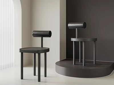 Modern Black Single Chair With Round Seat Slim Legs Cylindrical Backrest And White Shutters 3d model