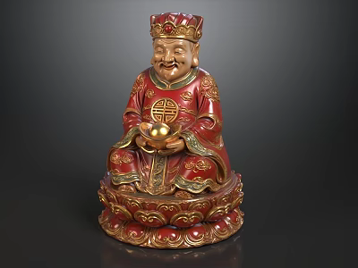 Exquisite Hand Painted Chinese Caishen Wealth God Statue For Lucky Home Feng Shui Decoration 3d model