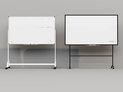 Two Standing Whiteboards One With Papers And Digital Control Panel On Rolling Stands 3d model