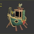Playful Cartoon Toy Boat Featuring Green Hull Yellow Accents And Pink Support Legs
