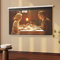 Home Theater Projector Screen Showing People Dining At Table In Cozy Room
