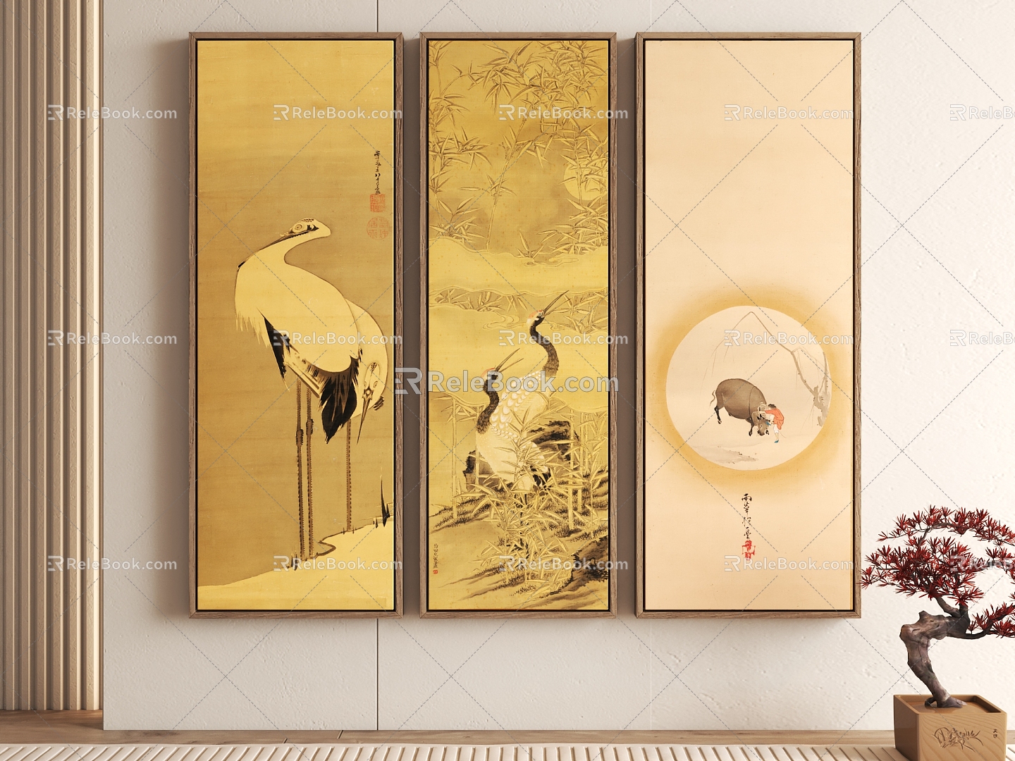 New Chinese Decorative Painting Crane Red-crowned Crane Cow Hanging Painting 3d model