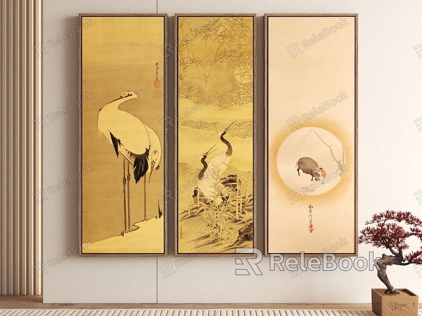 New Chinese Decorative Painting Crane Red-crowned Crane Cow Hanging Painting model