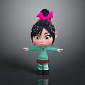Cute Cartoon Child With Pink Bow Colorful Glitter Hair Green Hoodie Brown Skirt Arms Outstretched