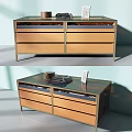 Modern Display Cabinet Shelf With Glass Top Metal Frame And Wooden Drawers