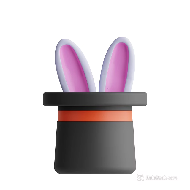 Black Magician Style Hat With Pink Rabbit Ears On Top 3d model 