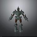 Man Like Mechanical Robot With Blue Green Armor And Red Legs Standing