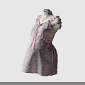 Sweet Pink Sleeveless Dress With Ruffle Trim And Bow Accent On Textured Fabric For Women
