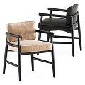 Stylish Modern Single Chairs With Black Wooden Frame And Beige Dark Fabric Upholstery