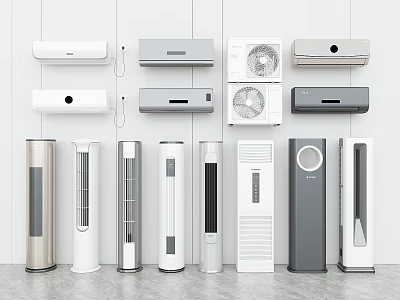 Various Air Conditioners And Fans On 3d model