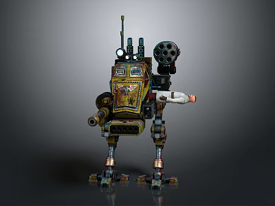 Vintage Industrial Mechanical Robot With Multi Legged Armored Body Antenna Cannon And Mechanical Arm 3d model