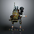 Vintage Industrial Mechanical Robot With Multi Legged Armored Body Antenna Cannon And Mechanical Arm