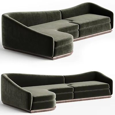 Dark Green Velvet Double Sofa With Modern Curved Armrest And Wooden Legs 3d model