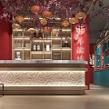 Traditional Hot Pot Restaurant With Red Background Beef Flavor Wooden Structure And Leaf Decorations