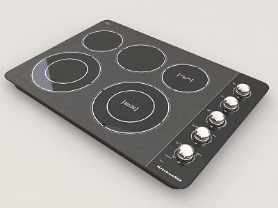 Modern Black Electric Cooktop With Multiple Burners And Control Knobs 3d model